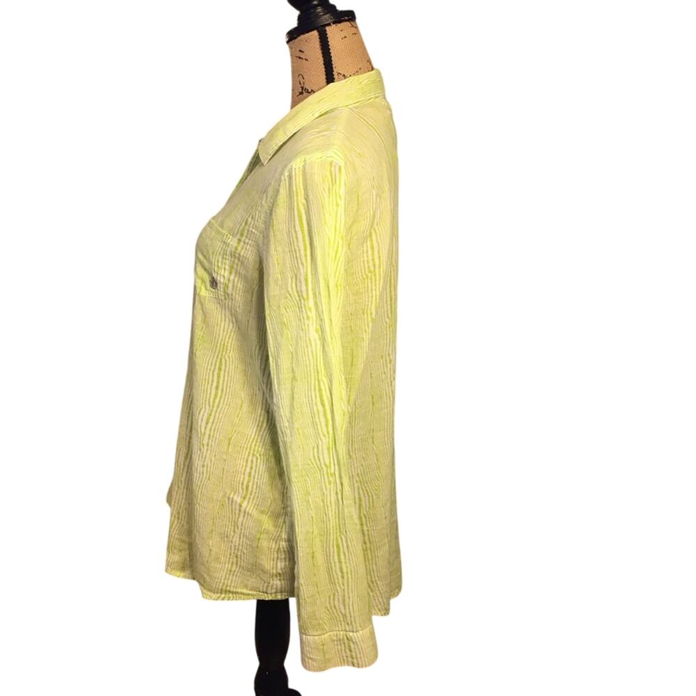 Vintage Y2k Volcom Lime Green Cream Long Sleeve Shirt Top Stitch Accents - Picture 14 of 16